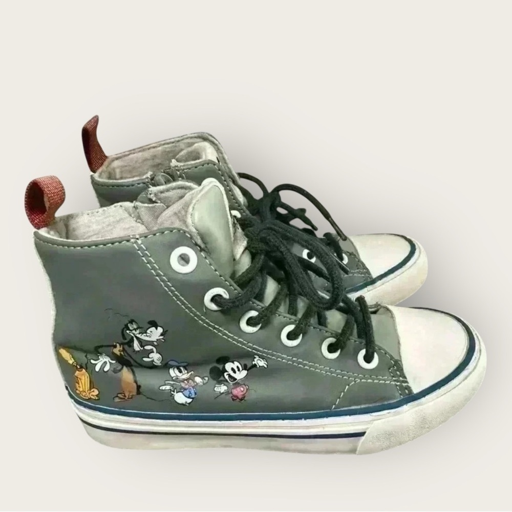 Zara Mickey Mouse Friends Kids High Top Sneakers 31 Green Good Side Zip Disney